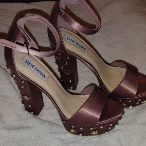 Steve Madden Rose Satin Platform Sandal with Stud & Star Details